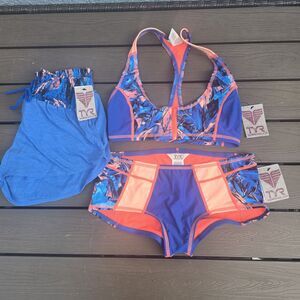 TYR Womens Florina Mikala Top W/Jada Bottom Bikini Multi/blue & Shorts Sz S NEW